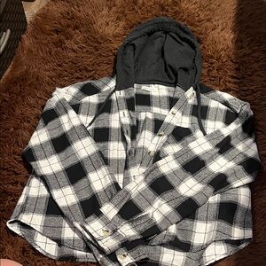 Black and White Plaid Crop Top Hoodie